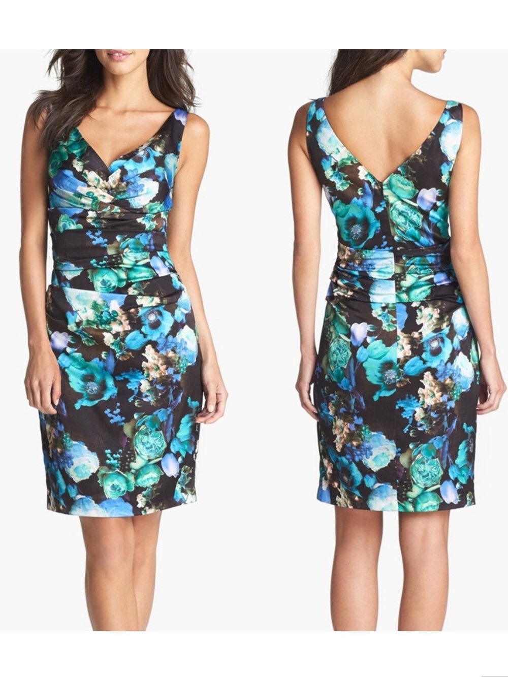 Ivy & Blu Maggie boutique Floral V-Neck Ruched Sheath Dress